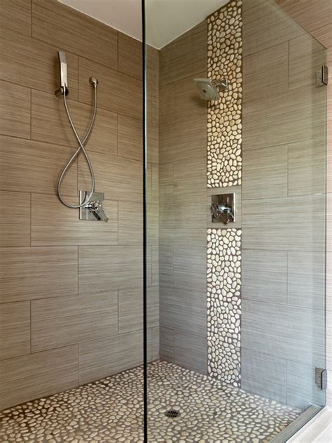 The variety of tile that make up this shower is impressive and interesting. Beach Style Bathroom Design Ideas, Remodels & Photos