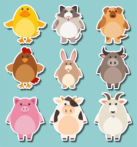 Sticker Design For Cute Farm Animals 300756 Vector Art At Vecteezy