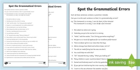 Correcting Grammar In Sentences Worksheet Ks2