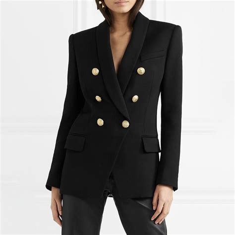 Double Breasted Womens Casual Black Blazer Jacket Sunifty Black