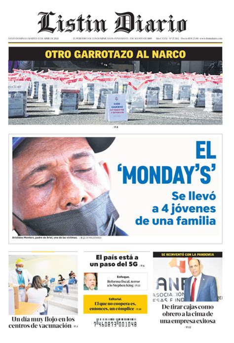 Portada Periódico Listín Diario Martes 13 De Abril 2021 Dominicanado