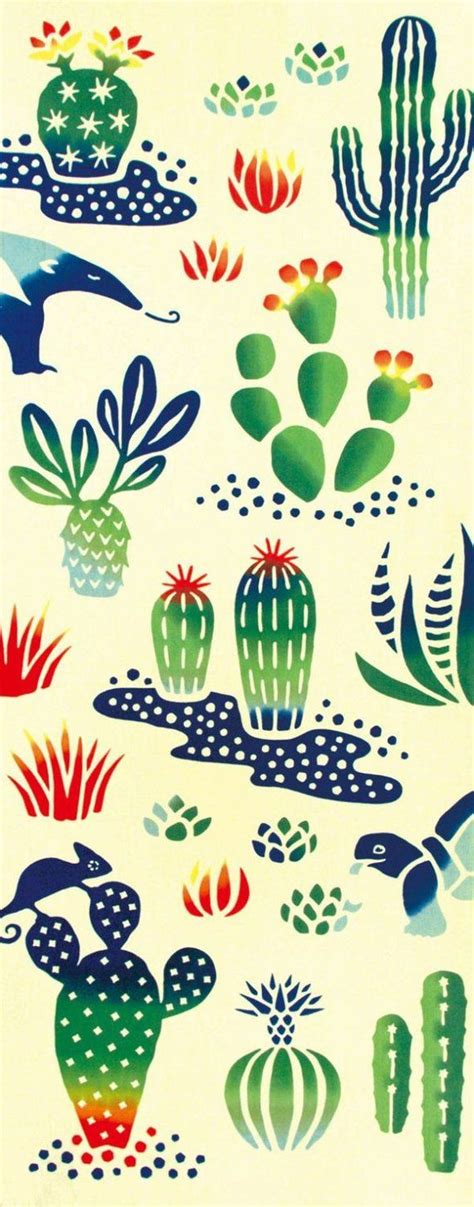 Japanese Tenugui Towel Cotton Fabric Prickly Pear Cactus Etsy
