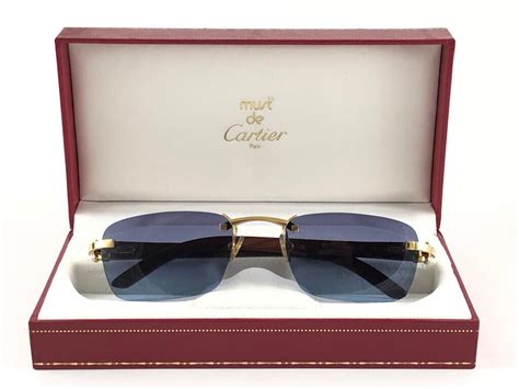 new vintage cartier wood classic c decor gold plated rimless sunglasses france ebay