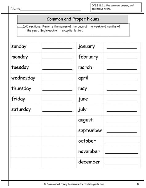 Nouns Worksheet For Grade 5