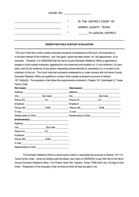 Fillable Order For Child Custody Evaluation Form Printable Pdf Download