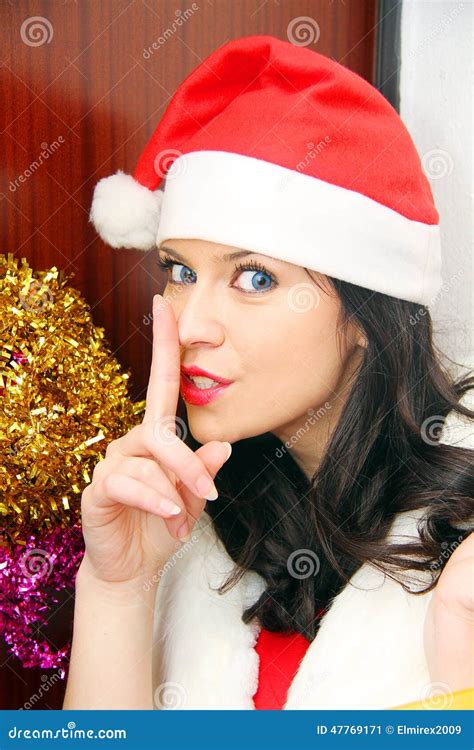 Beautiful And Woman Wearing Santa Clause Costume Stock Image Image Of