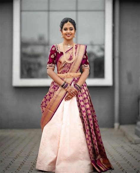 40 Elegant Half Saree Lehenga Designs For The South Indian Brides