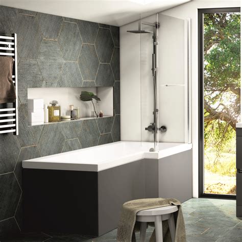 P, d & l shape baths with shower screens are available at a bargain price. Patello Grey L Shaped Shower Bath Right Hand Buy Online At ...