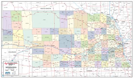 Nebraska Laminated Wall Map County And Town Map With Highways Gallup Map