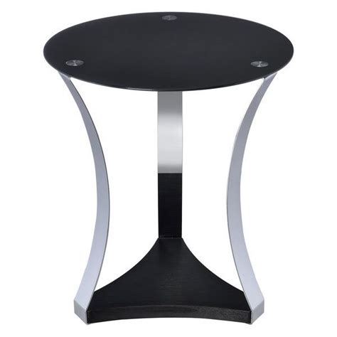 Chela End Table Black Glass With Chrome Contemporary Side Tables