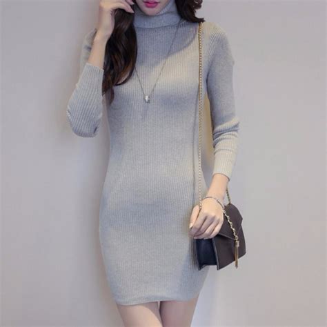 high neck mini knitted dress womens fall winter classic basic pullovers sexy bodycon elastic