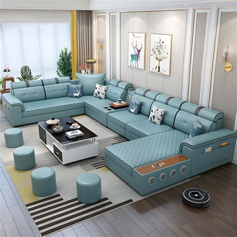 Contemporary Sofa Faux Leather U Shaped Modular Furniture Sectionals