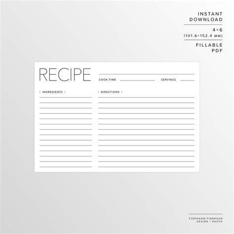 4x6 Recipe Card Printable Recipe Printable Card Recipe Etsy