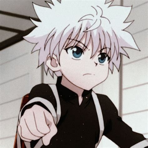 An Anime Character With White Hair And Blue Eyes Pointing To The Side