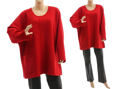 Oversized Red Wool Sweater Boiled Felted Merino Wool Sweater Tunic