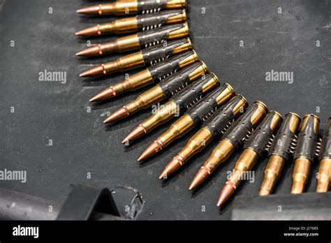 Bullets In Ammunition Belts Outdoor For Machine Gun Stock Photo Alamy