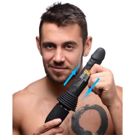 Master Series Vibrating And Thrusting Rechargeable Silicone Dildo Black