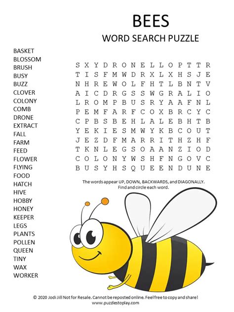 Bees Word Search Puzzle Puzzles To Play