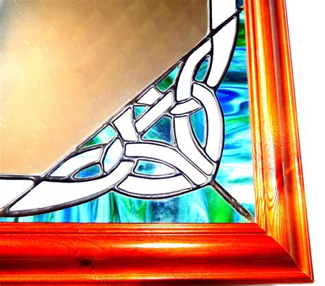 Celtic Design Handmade Stained Glass Mirror Corner Detail Декор
