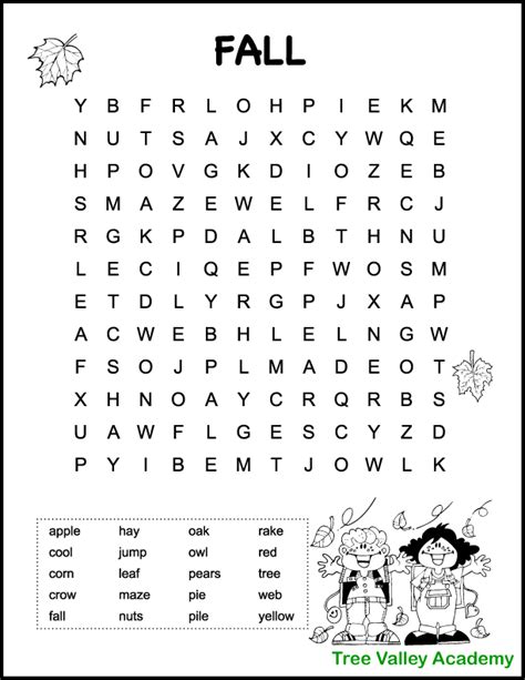When you are done, hit the make puzzle button to generate a word search puzzle. Printable Fall Word Searches for Kids - Tree Valley Academy