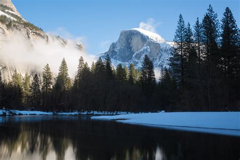 Half Dome And The Merced River A Few Hours After A Winter Storm Rolled
