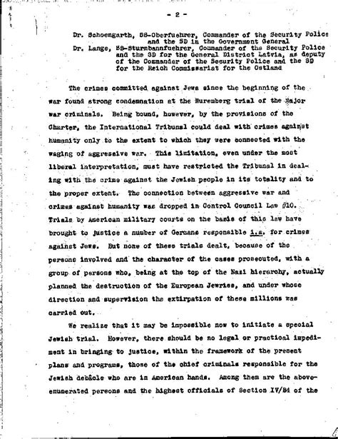 Draft Letter From World Jewish Congress To Telford Taylor Harry S Truman