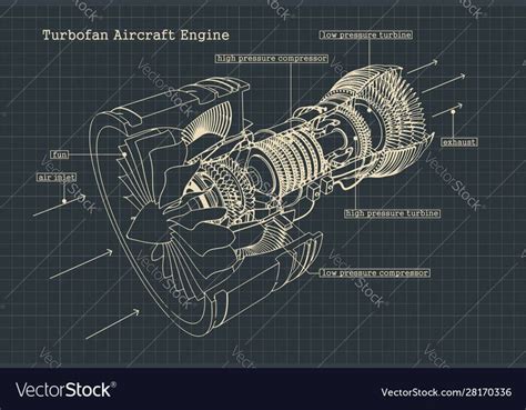 Stylized Vector Illustration Drawings Of A Turbofan Engine Download A