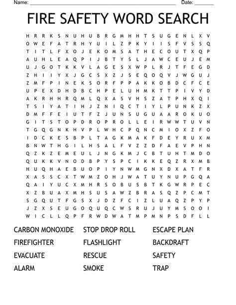 Fire Safety Word Search Free Printable Templates