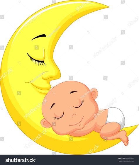 Cute Baby Sleeping On Moon Stock Vector Royalty Free 165172997