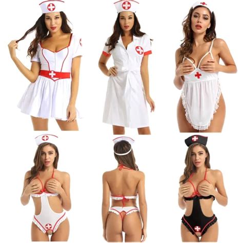 Naughty Nurse Costume Lingerie Set Open Cups Crotchless Bodysuit With