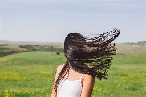 Woman Portrait When The Wind Blow Her Hair Covering Her Face By Nabi