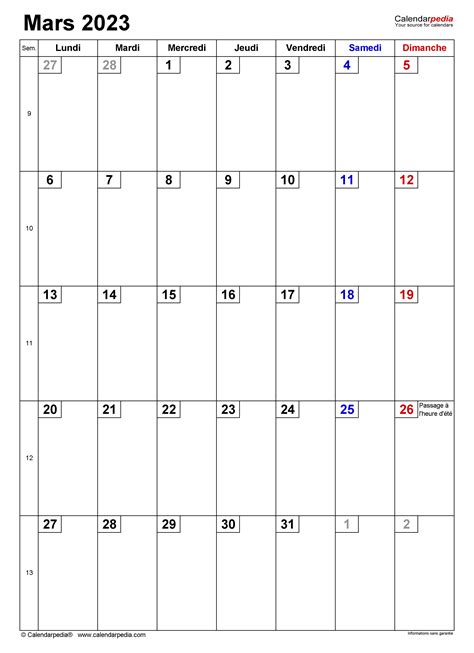 Calendrier Mars 2023 Excel Word Et Pdf Calendarpedia