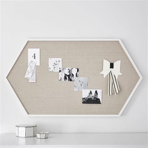 wood framed hexagon pinboard simply white wall organizers pottery barn teen simply white