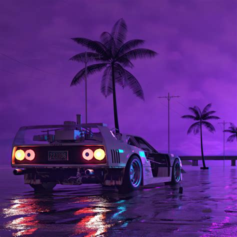 1224x1224 Retro Wave Sunset And Running Car 1224x1224 Resolution