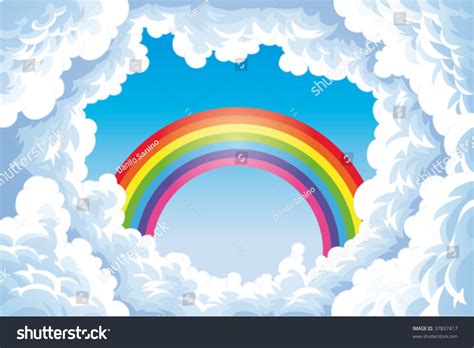 Rainbow Sky Clouds Cartoon Vector Illustration Stock Vector 37837417