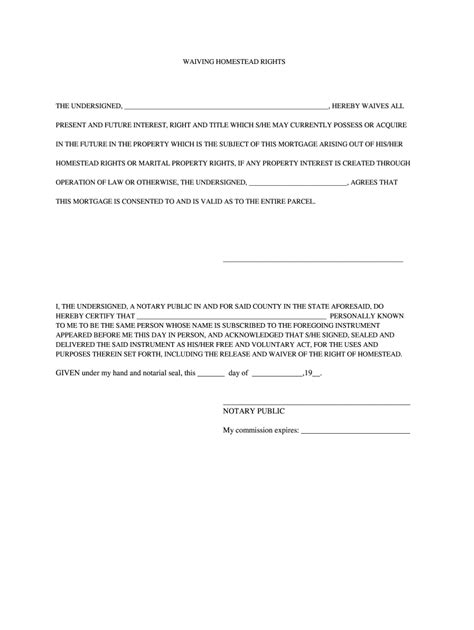 Waiver Of Homestead Form Fill Out And Sign Printable Pdf Template