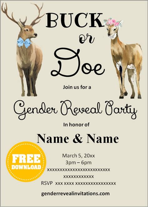 Free Printable Buck Or Doe Gender Reveal Invitations Templates Gender