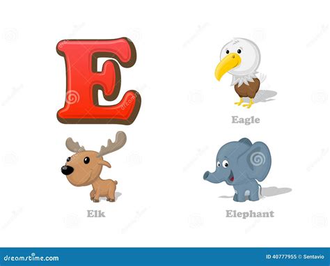 Abc Letter E Funny Kid Icons Set Eagle Elk Elephant Stock Vector