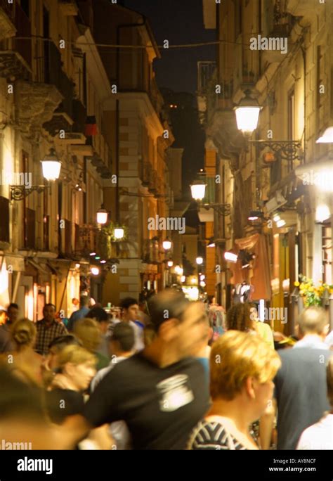 Typical Busy Sorrento Narrow Street Scene And Nightlife Filled With