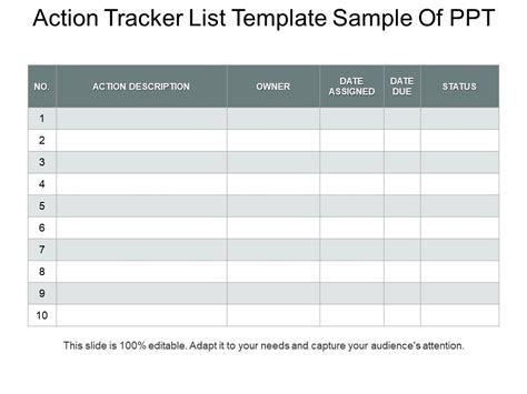 Action Tracker List Template Sample Of Ppt Powerpoint Presentation