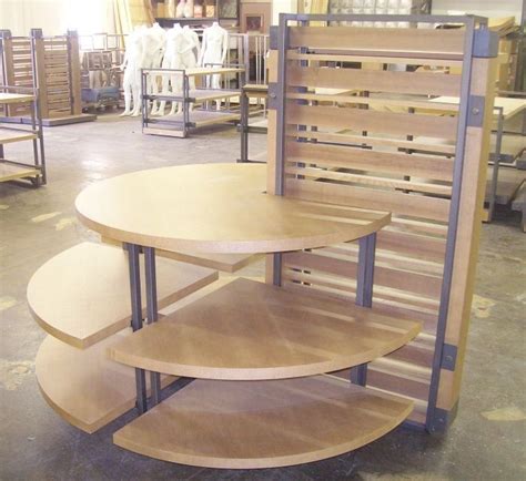 Tiered Display Tables Semi Round Wood And Metal Multi Tiered Jeans
