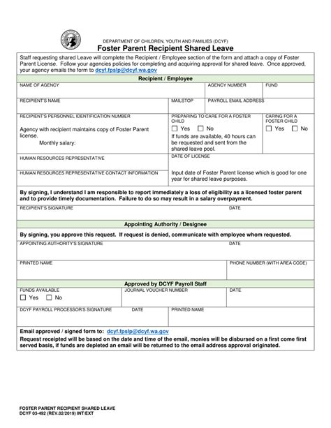 Dcyf Form 03 492 Download Printable Pdf Or Fill Online Foster Parent