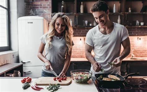 Couple On Kitchen Stock Image Image Of Healthy Home 96260231
