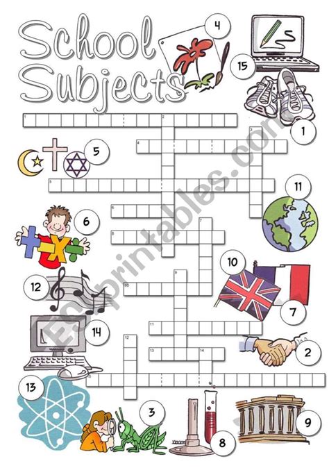 A Crossword To Revise School Subjects Vocabulary 5th Grade Worksheets