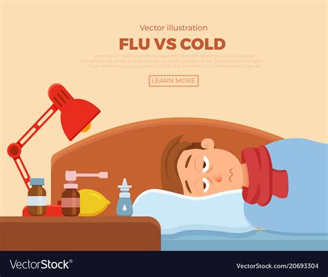 Sick Guy In Bed With Symptoms Cold Flu Royalty Free Vector