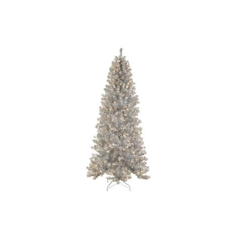 65 Silver Tinsel Noble Pine Artificial Christmas Tree With Clear