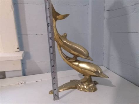 Large Vintage Brass Dolphin Statue Beach House Decor Nautical