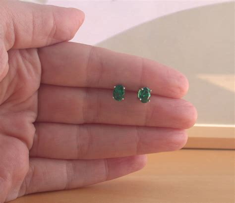 Sterling Silver Emerald Oval Stud Earrings Emerald Earrings UK Gift