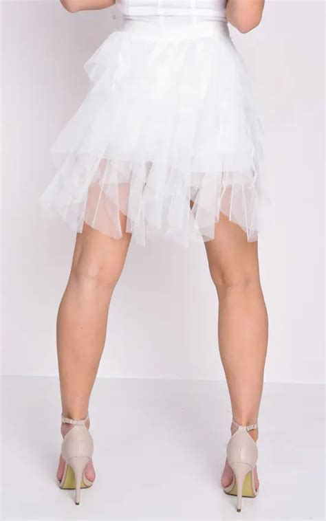 Tulle High Waisted Tiered Mini Skirt White Lily Lulu Fashion