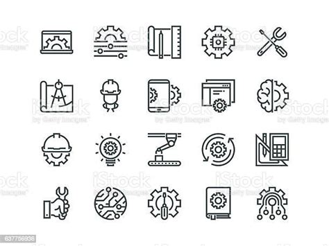 Engineering Set Of Outline Vector Icons Contains Such As Manufacturing